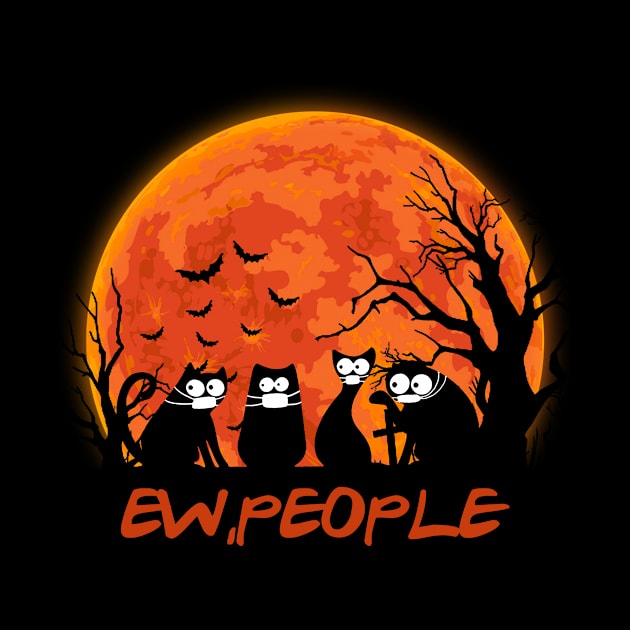 Black cat ew people red moon tshirt halloween costume gift t-shirt by American Woman