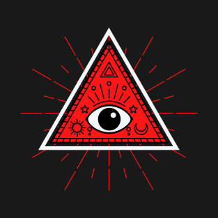 All Seeing eye - Red with white outline T-Shirt