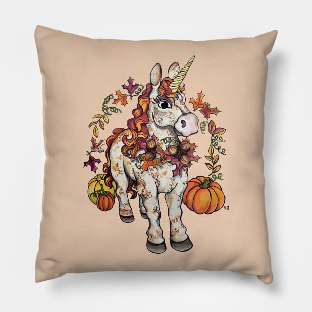 Pumpkin Spice Unicorn Pillow by artfulfreddy