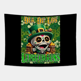 St Patrick's Day - Dia de los Leprechauns (Shamrock Background) Tapestry