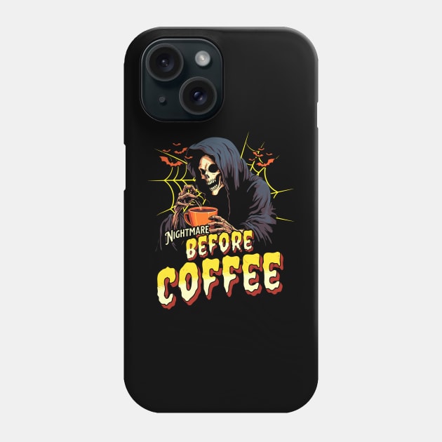 "Nightmare Before Coffee" Spooky Skeleton Phone Case by FlawlessSeams