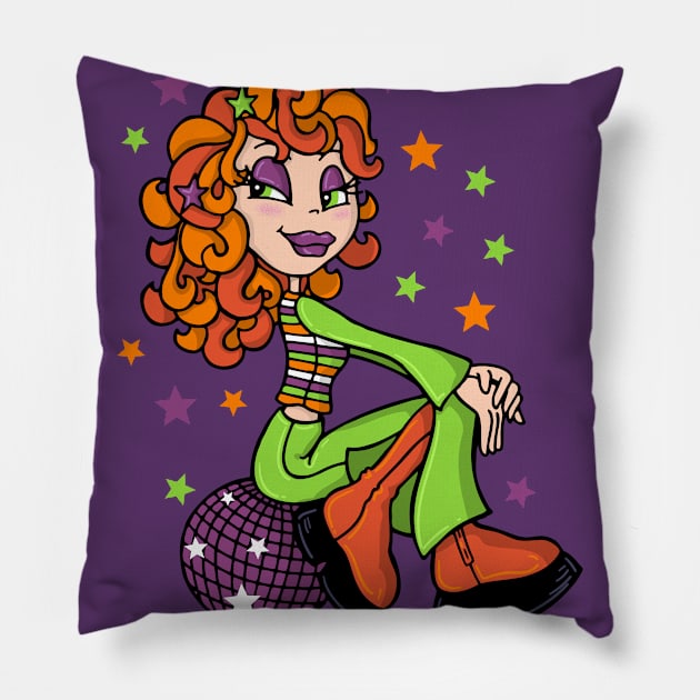 Red haired disco girl Pillow by JoanaJuheLaju1