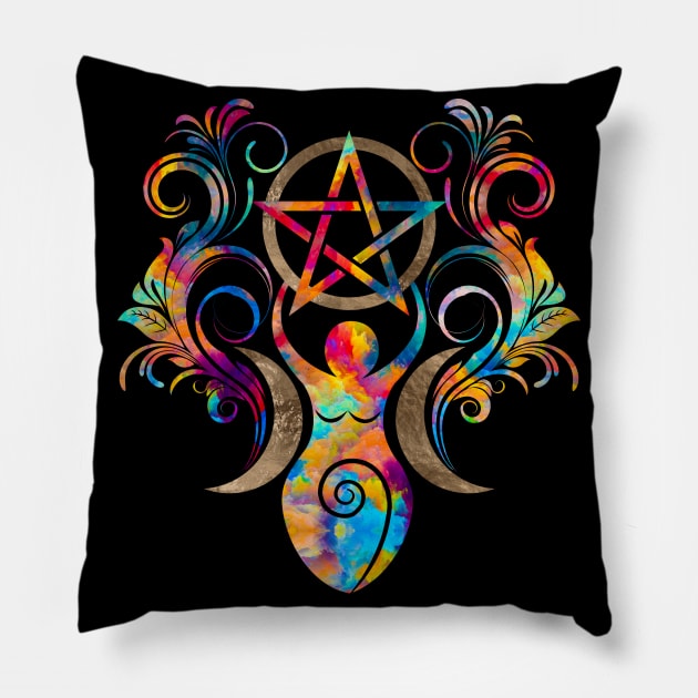 Triple Moon Goddess with pentagram Pillow by Nartissima