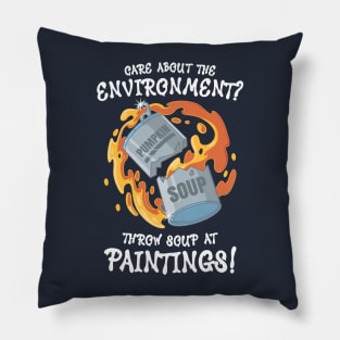 Throw soup at paintings - climate crisis (on dark colors) Pillow