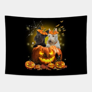 Scottish Terriers Spooky Halloween Pumpkin Dog Head Tapestry