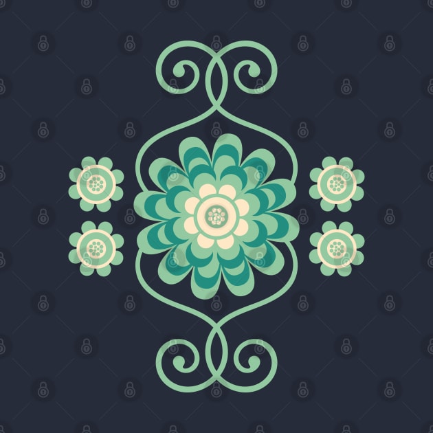 TRELLIS Retro Boho Floral Botanical in Teal and Mint Green - UnBlink Studio by Jackie Tahara by UnBlink Studio by Jackie Tahara