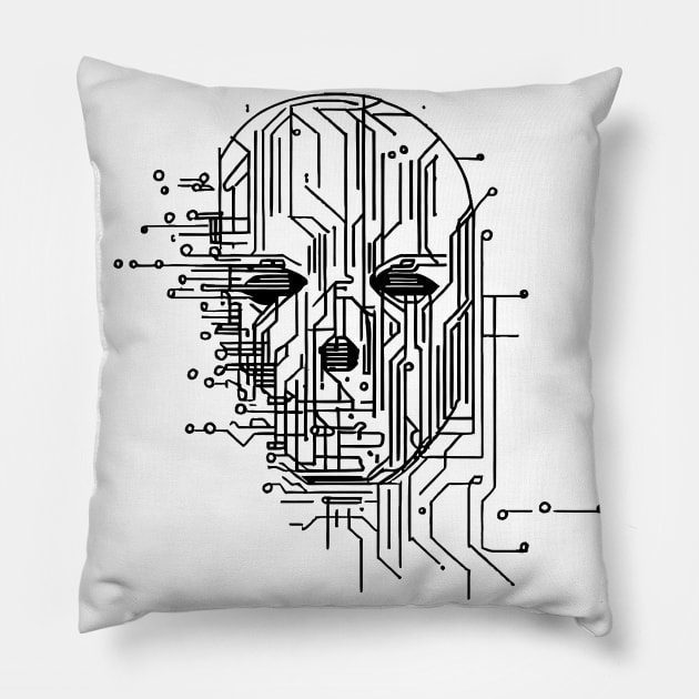 Retro Futuristic Sci-fi Microchip Portrait Pillow by Jumitu-Art