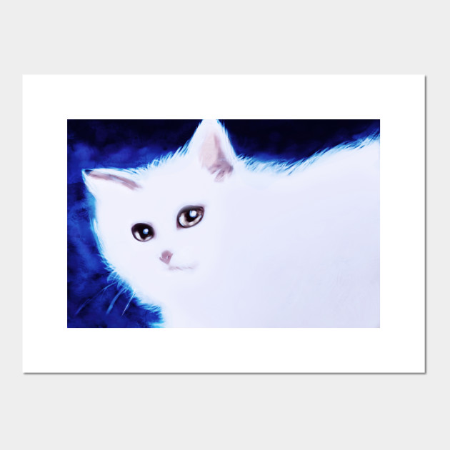 Glowing White Cat Painting Cat Posters And Art Prints Teepublic