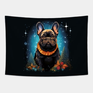 Christmas French Bulldog, Christmas Tree Night Sky Scenery Tapestry