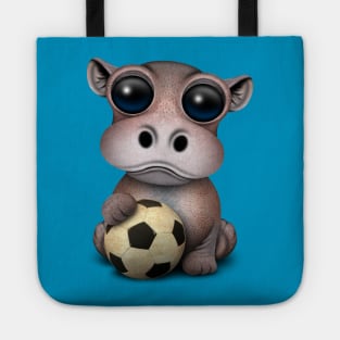 Cute Baby Hippo With Football Soccer Ball Tote