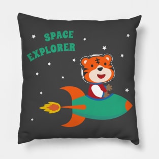 cute tiger astronaut play with his rocket Pillow