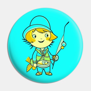 Cute and Funny Fishing Girl Pin