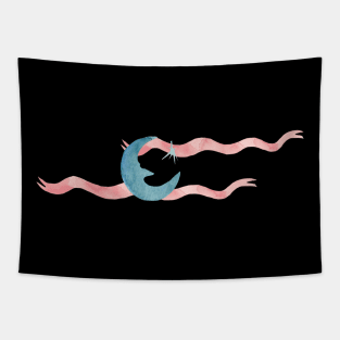 Moon with ribbon decor . Artsy watercolor illustration. Tapestry