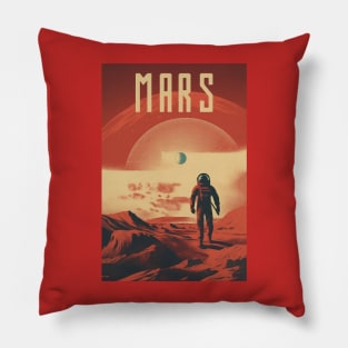 Mars Adventure Vintage Travel Poster Pillow