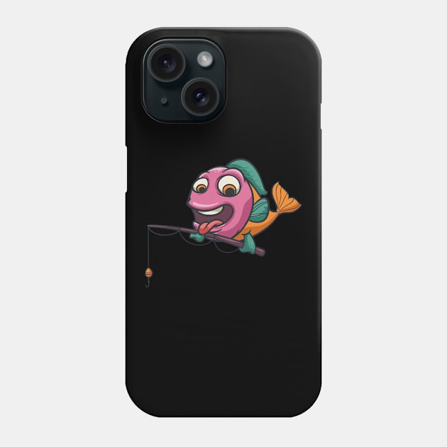 Fish Holding Fishing Rod Pole Fisherman Phone Case by fromherotozero