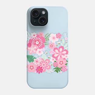 Pink Floral Paradise_Blue Background Phone Case