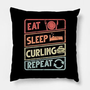 Eat sleep curling repeat Retro curling  curler winter ice Sports curling Pillow