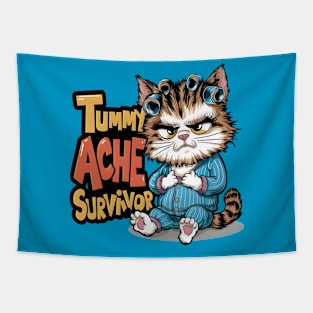 Tummy Ache Survivor Cute Cat Lovers Funny Tapestry