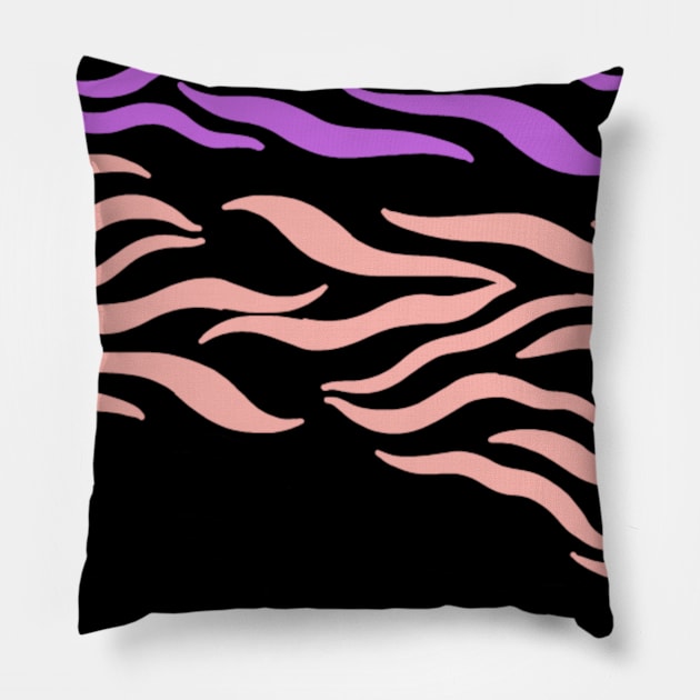 Violet Pink Black wavy pattern in Blck Pillow by Shineyarts