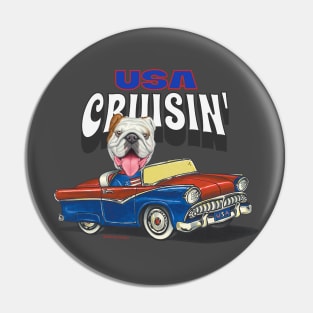 Cute Bulldog dog driving classic Car cruisin' USA Pin