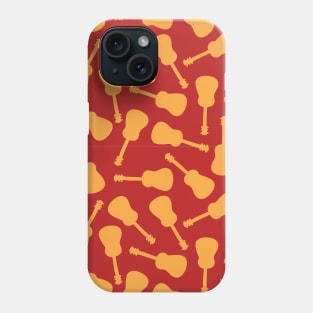 Guitar silhouettes orange yellow on a red background. Ukulele pattern. Phone Case