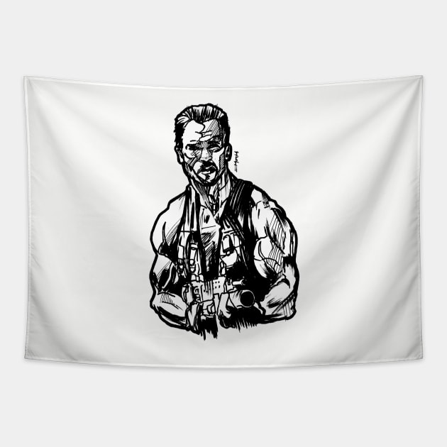 Arnie Commando Chopper Predator Terminator! Tapestry by sketchnkustom