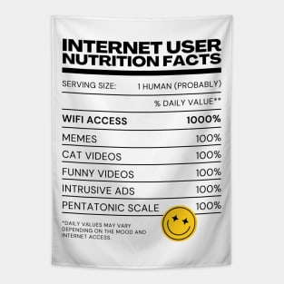 Internet User Nutrition Facts - White - Internet Explorer Funny Memes Cat Videos Tapestry