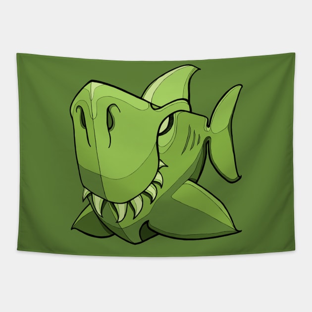 Shark - Green Tapestry by BigNoseArt