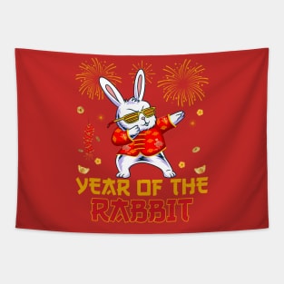 Dabbing Rabbit Chinese New Year 2023 Fireworks New Year Eve Tapestry