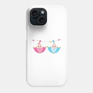 Twin baby boy and girl with umbrella Phone Case