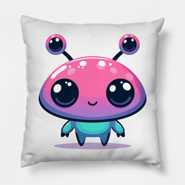 Cute Alien With Big Pink Head Pillow by AhmedPrints
