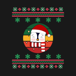 Penguin Faux Ugly Christmas Sweater Funny Holiday Design T-Shirt