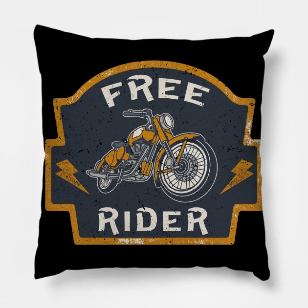 Free Rider Motorcycle Biker Vintage Pillow by Foxxy Merch