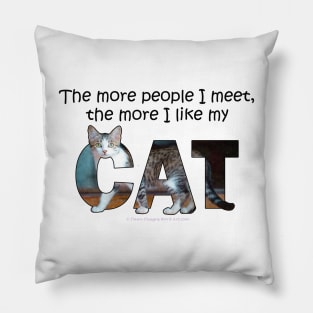 The more people I meet the more I like my cat - gray and white tabby cat oil painting word art Pillow