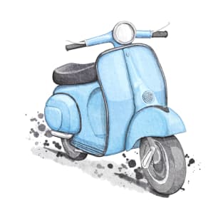 Classic blue vintage scooter. White background. T-Shirt