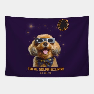 Total Solar Eclipse 2024 Cute Dog Wearing Solar Eclipse Glasses Tapestry