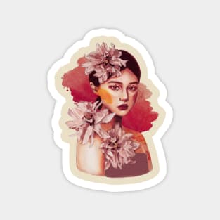 Beautiful portrait design asiatic woman watercolor artistic Magnet