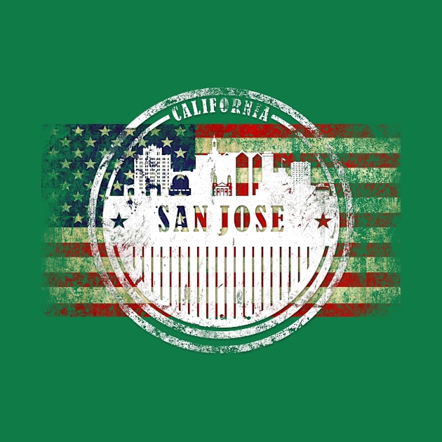 San Jose City silhouette with American flag by DimDom