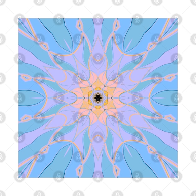 Cartoon Mandala Flower Blue and Yellow by WormholeOrbital