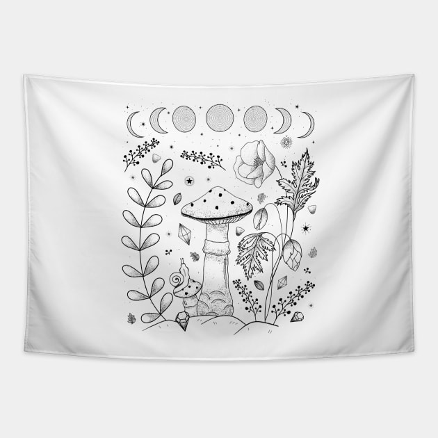 Goblincore Aesthetic Cottagecore Dark Academia Mushroom Tapestry by gogo-jr