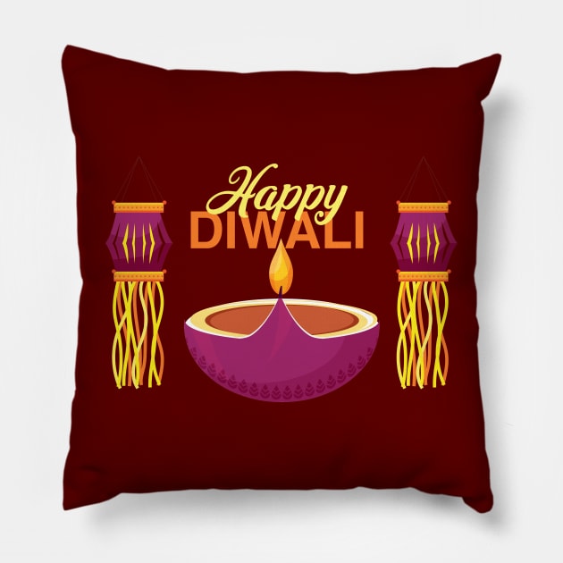 Happy Diwali Diya Lanterns Pillow by epiclovedesigns