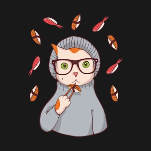 Hipster Cat Eating Sushi T-Shirt