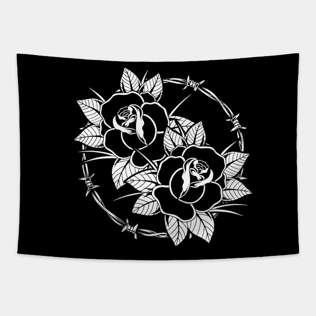 Double Traditional Tattoo Rose Tapestry by Kranx Design