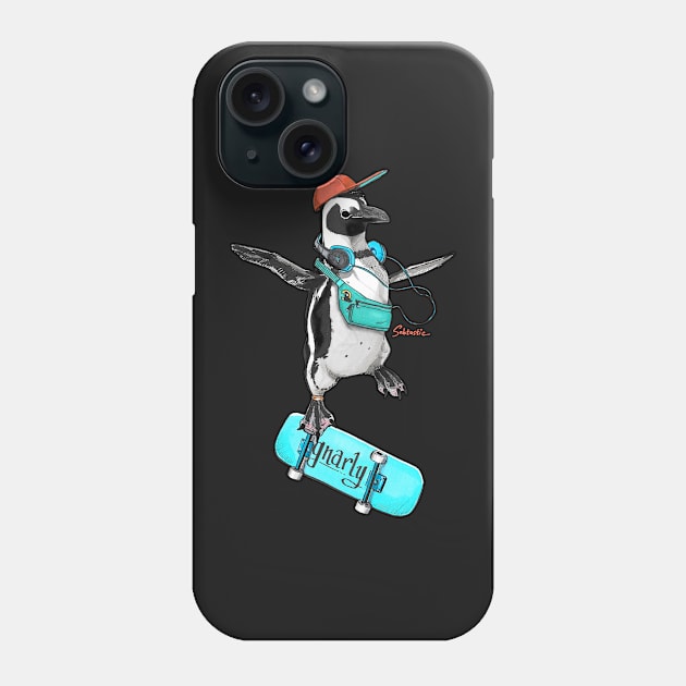 Gnarly Skater Penguin Phone Case by Sabtastic