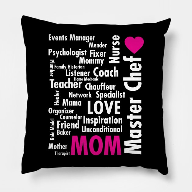 'Mom Teacher Master Chef' Mother's Day Word Collage Pillow by ourwackyhome