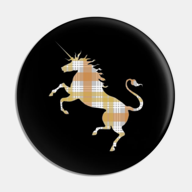 Scottish Metallic Gold, Silver and Bronze Tone Tartan Rearing Unicorn Silhouette Pin by MacPean