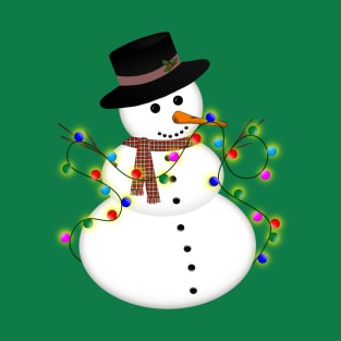 Cartoon Snowman with Christmas Lights T-Shirt