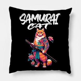 Japanese Samurai Cat Pillow