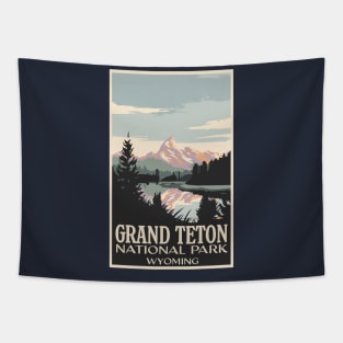 A Vintage Travel Art of the Grand Teton National Park - Wyoming - US Tapestry