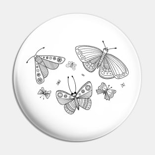 Butterflies line art black Pin